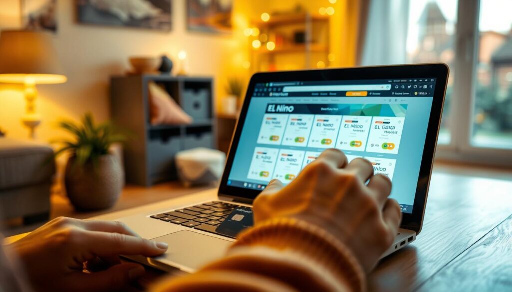 Person kauft online ein El Niño Lotto Los auf einem Laptop mit spanischer Lotterie-Website
